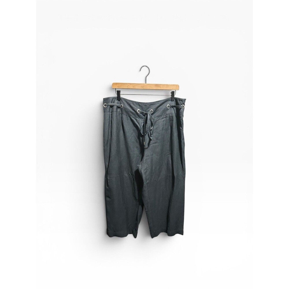 Y2K Pantology Linen Blend Pants Womens 18 Lagenlook Indie Cropped Black Trouser